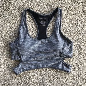 Grey sports bra with cut outs
